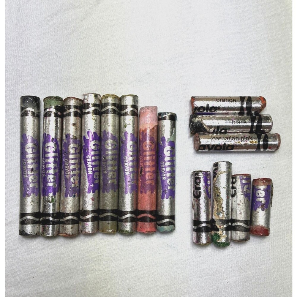 Vintage Crayola Glitter Crayons Binney & Smith Lot/8 + Pieces Large Fat Used HTF